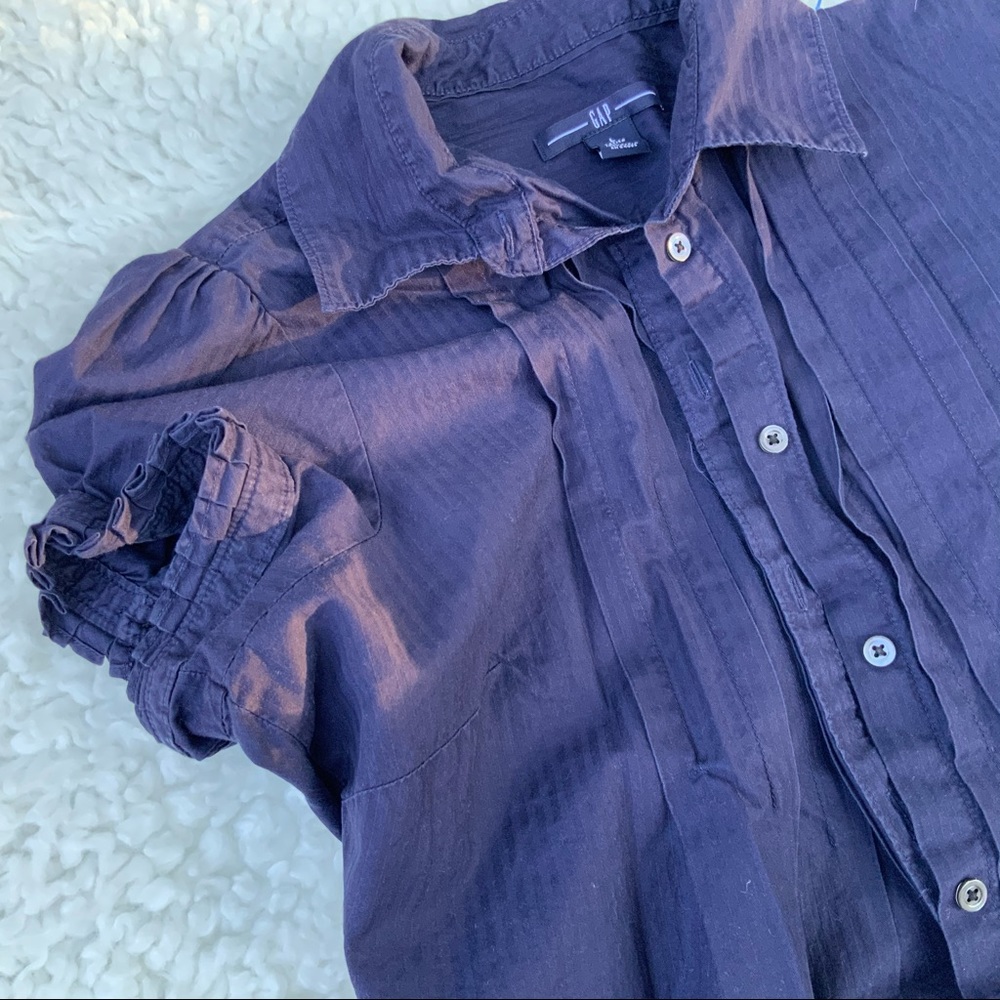 Pretty Gap Button Down Blouse Pleated Ruffle Navy… - image 4